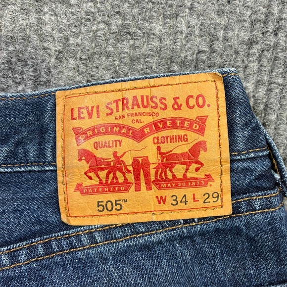 Levis 505 Mens Straight Leg Jeans Size 34x29 Blue Denim Cotton Mid Rise - Picture 3 of 11